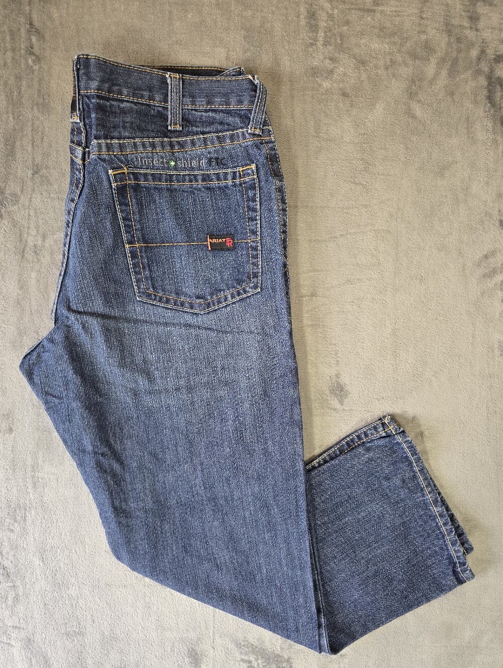 Ariat Work FR M4 Low Rise Boot Cut Insect Shield Blue Denim Jeans Size 38x30